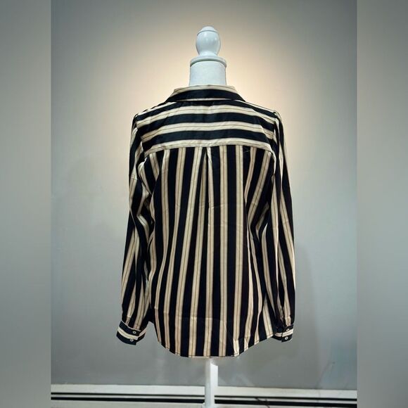 Cream/Black Haver & Blair Striped Blouse Size M EUC - Picture 2 of 6